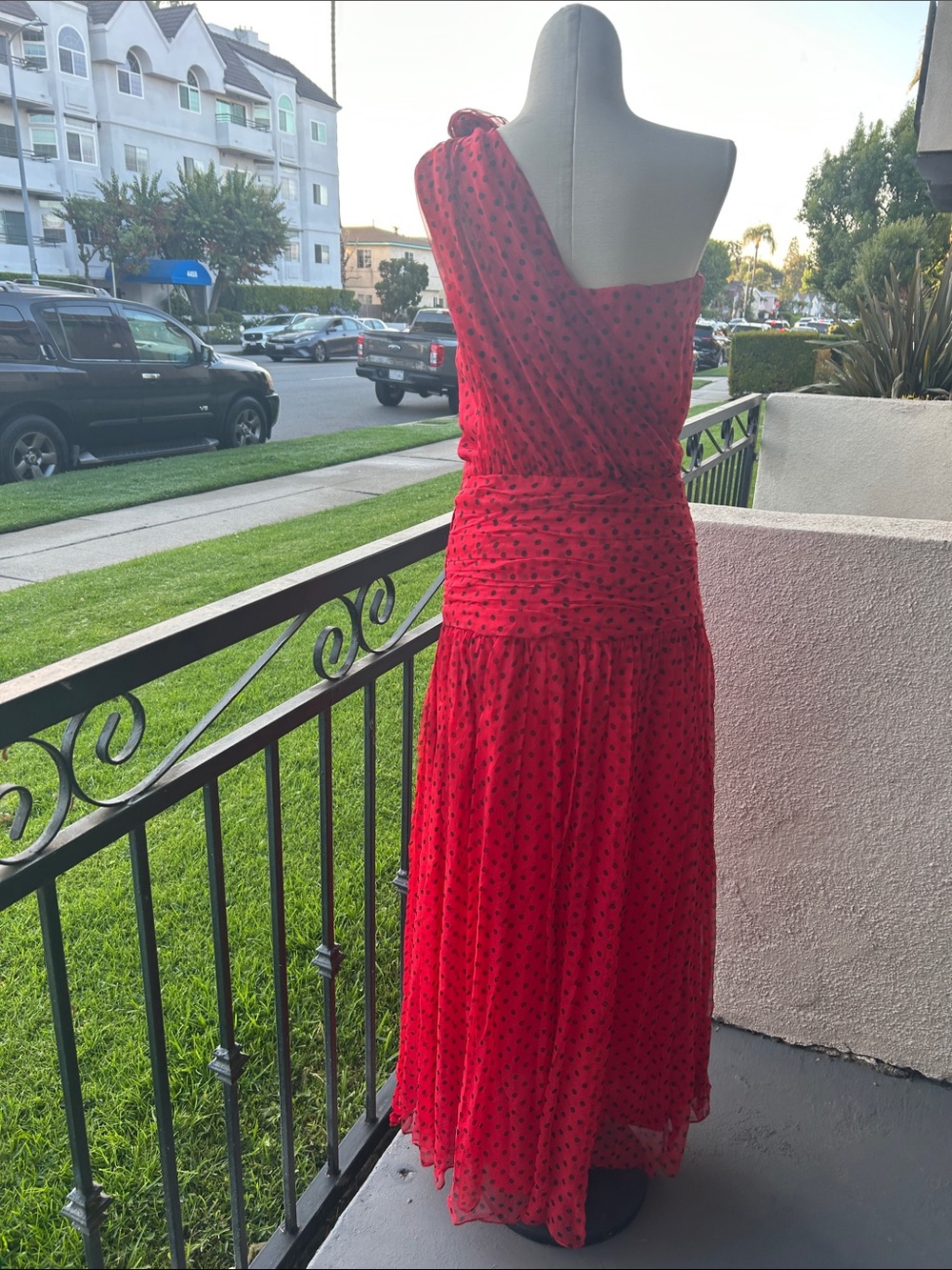 ๐น VTG Silk Red Polka Dot Albert Nipon Evening Dress - Pre Owned - Picture 4 of 16
